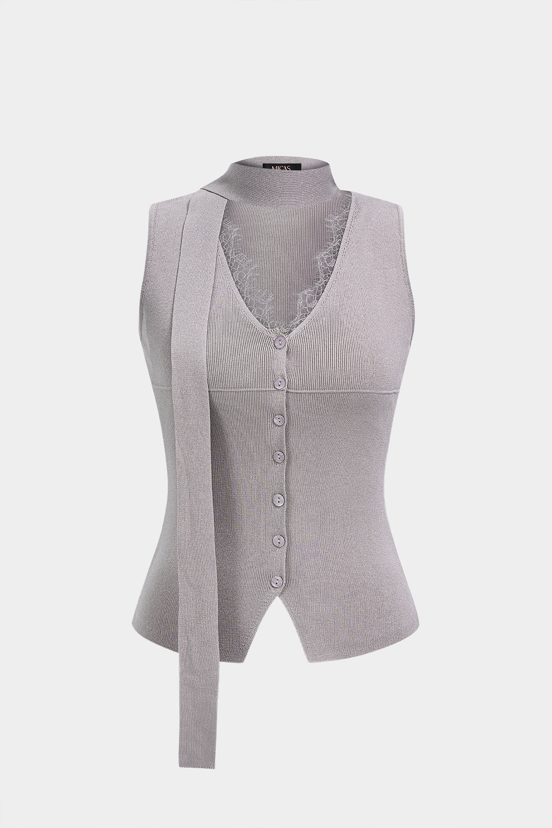 Gebreide patchwork tanktop met kant en V-hals