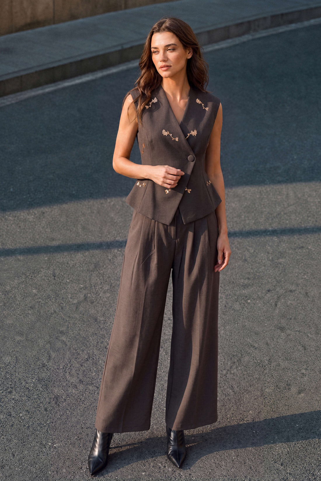 Geplooide set met gilet en broek