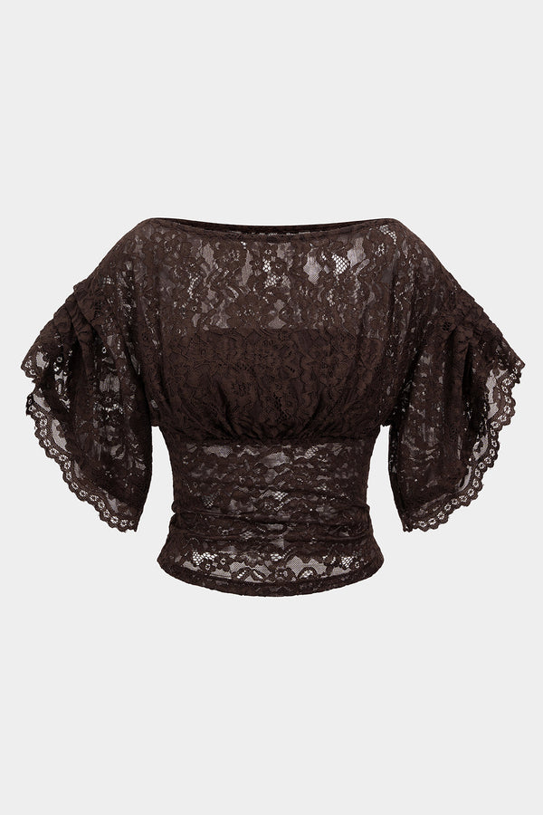 T-shirt met kant en korte mouwen