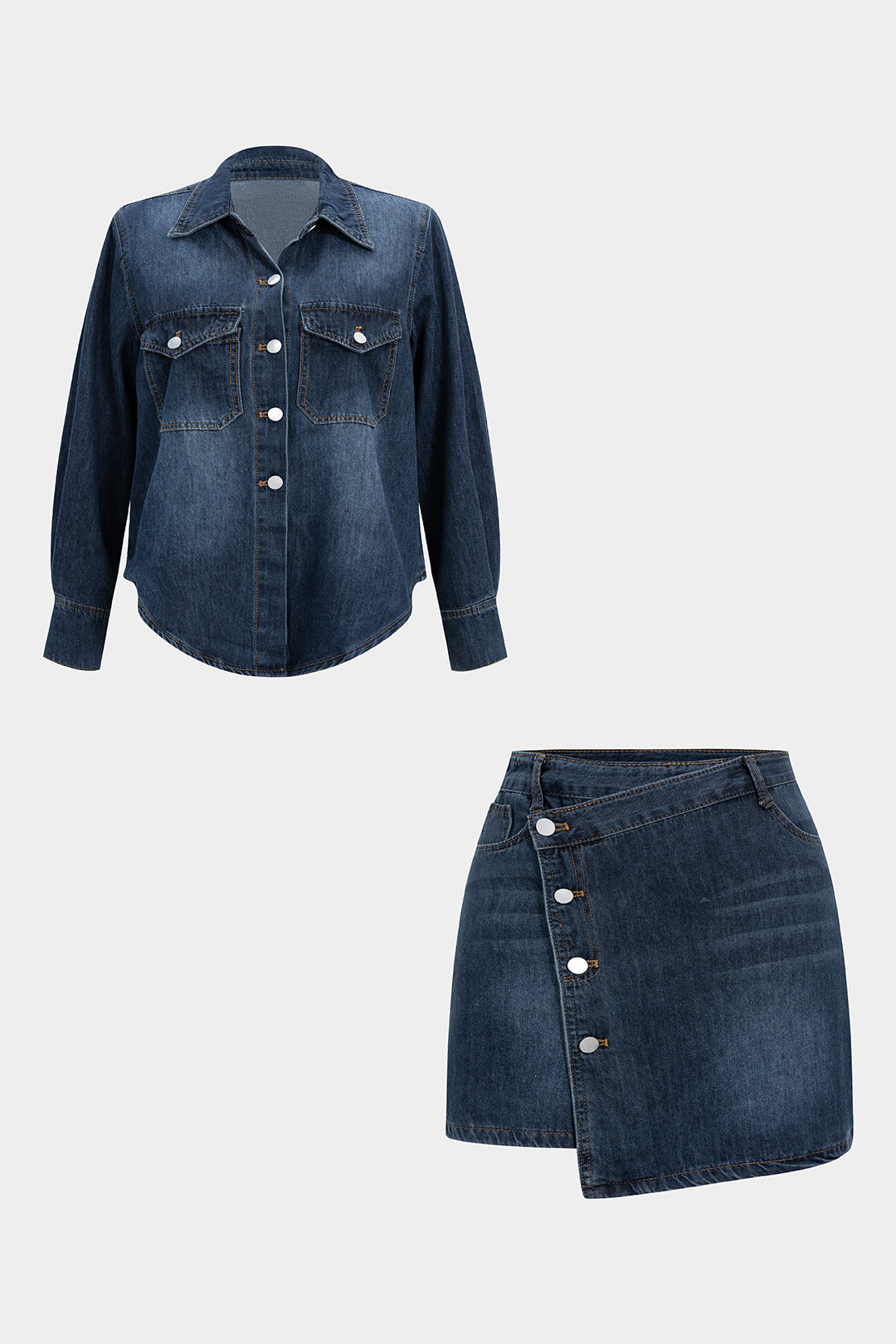 Denim set met blouse en rok