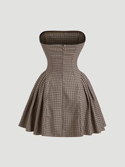 Retro Pied-de-Poule Jurk met Strik