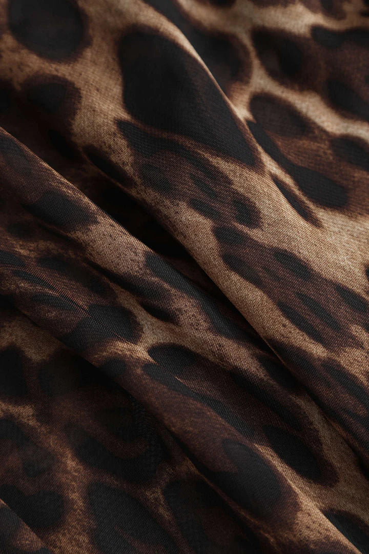 Leopard Print Sheer Draped Maxi Dress
