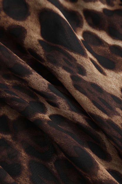 Leopard Print Sheer Draped Maxi Dress