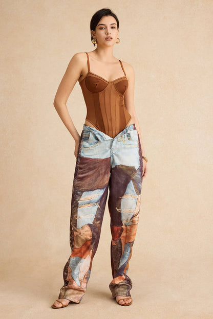 Broek met kleurblokken en wijde pijpen