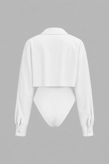 Patchwork Button Long Sleeve Bodysuit
