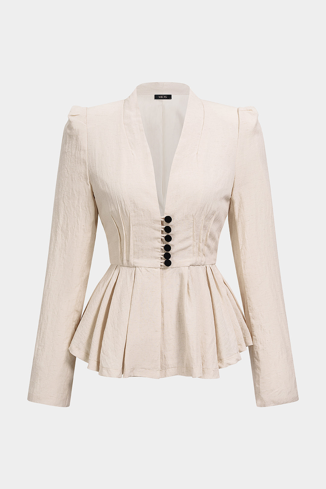 Blazer met V-hals, ruches en knoopjes