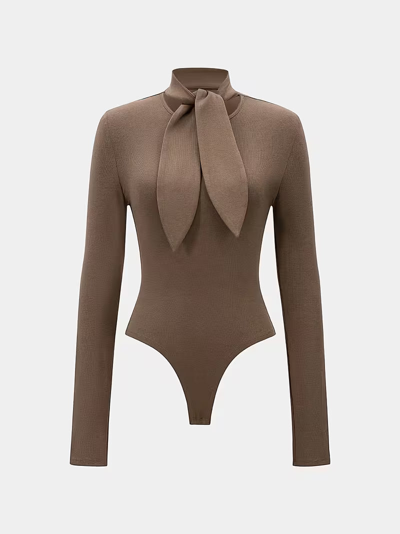 Elegante Wafelstructuur Bodysuit met Strikkraag