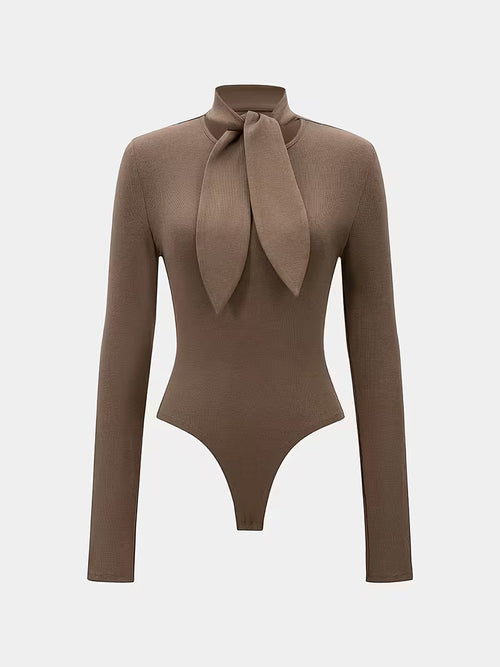 Elegante Wafelstructuur Bodysuit met Strikkraag
