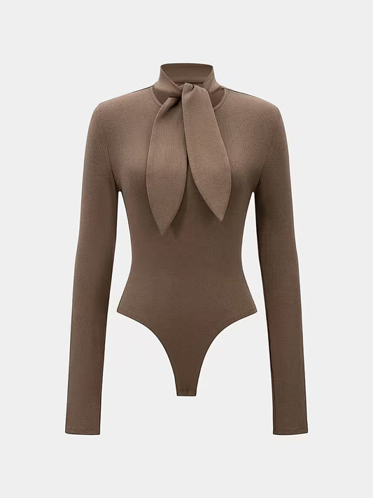 Elegante Wafelstructuur Bodysuit met Strikkraag