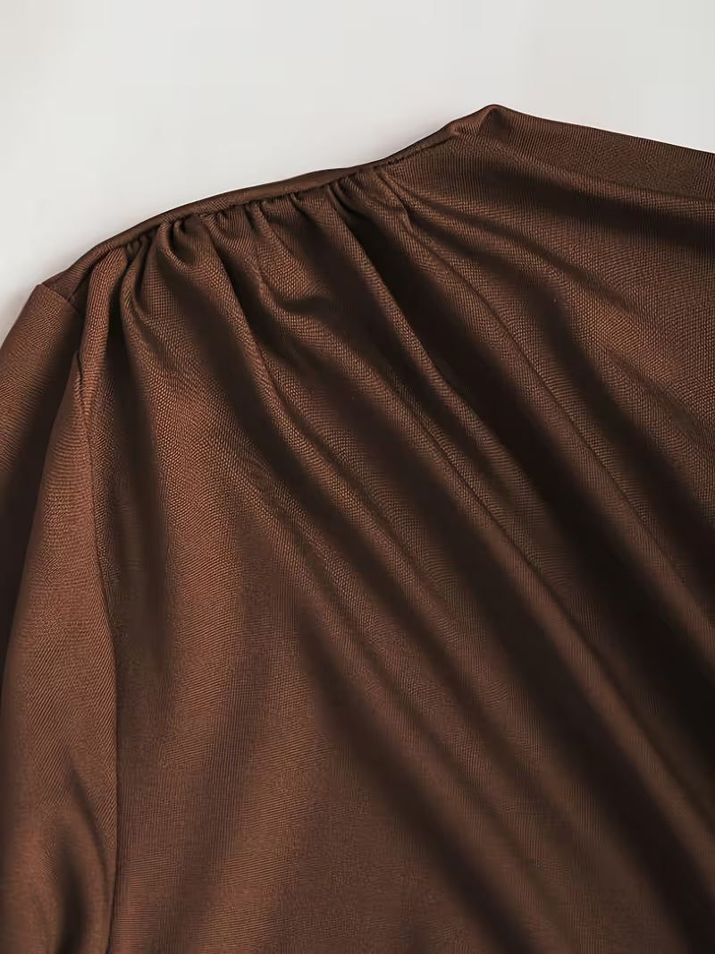 Elegante Geplooide Coljurk met Lange Mouwen