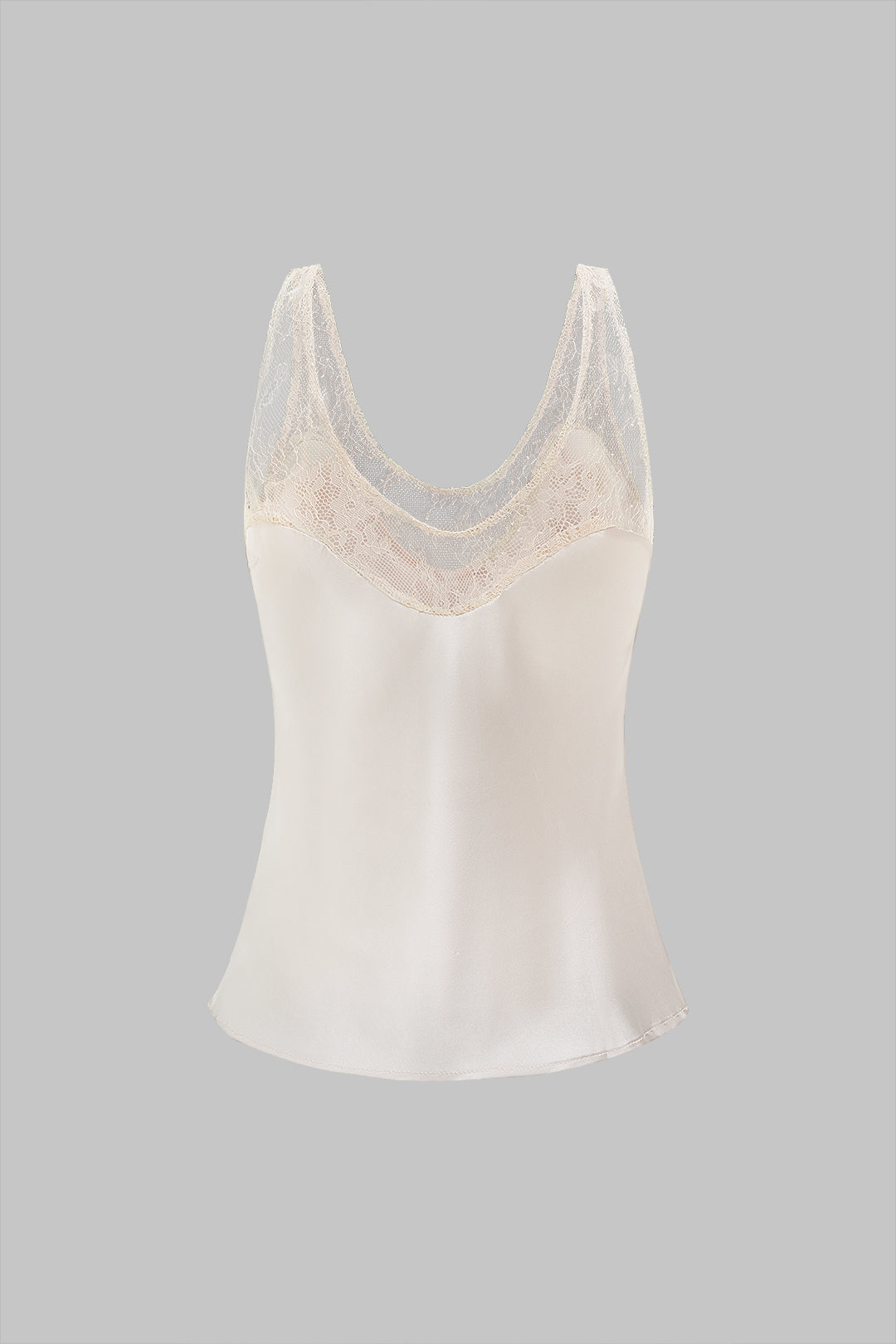 Patchwork satijnen tanktop met kant en ronde hals