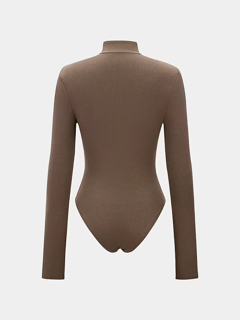 Elegante Wafelstructuur Bodysuit met Strikkraag