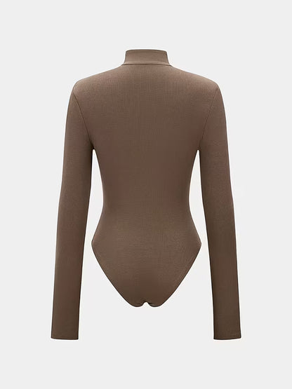 Elegante Wafelstructuur Bodysuit met Strikkraag