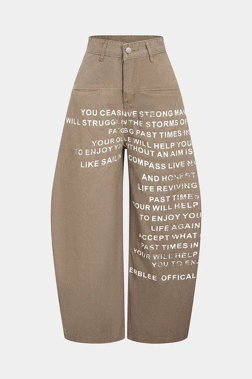 Denim Letter Print Barrel Jeans