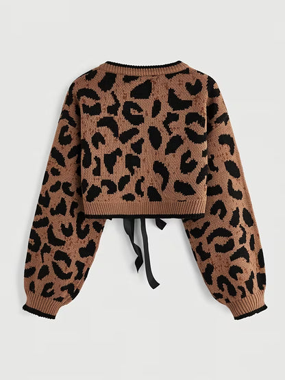 Vintage Luipaard Cropped Vest met Strik
