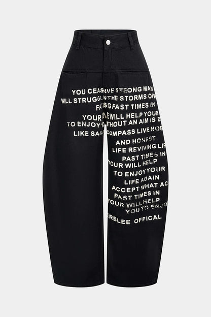 Denim Letter Print Barrel Jeans