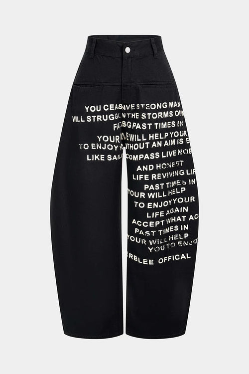 Denim Letter Print Barrel Jeans