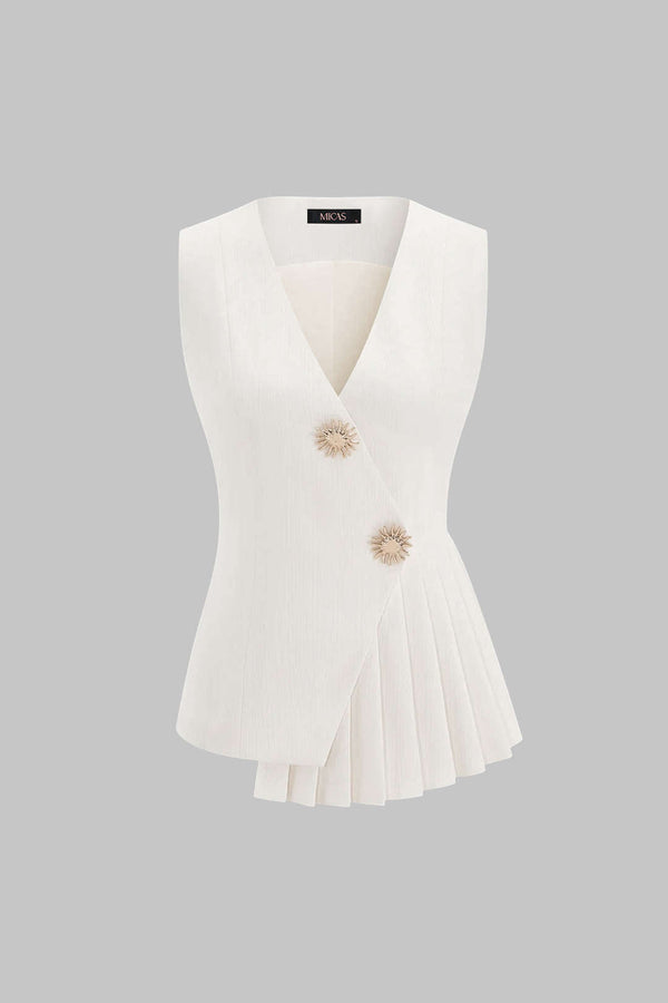 Metallic asymmetrisch gilet met V-hals en knoopjes