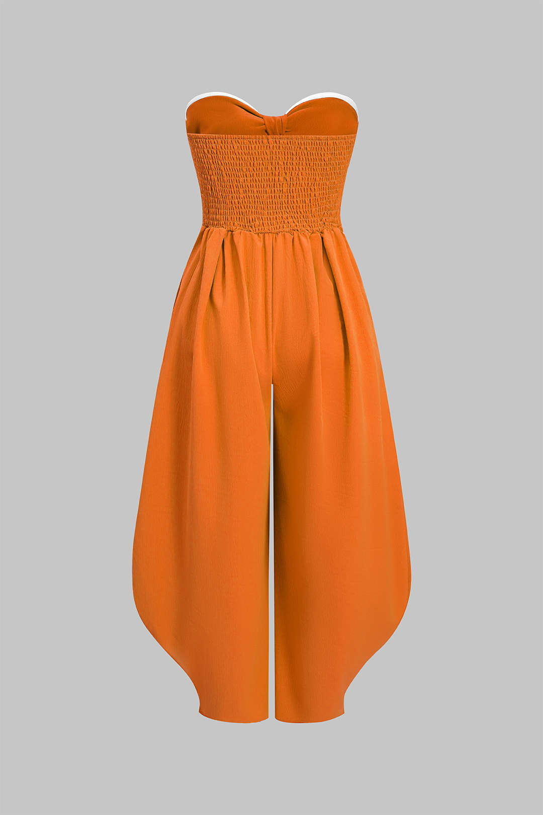 Mouwloze jumpsuit met strapless pasvorm, strik en ruches
