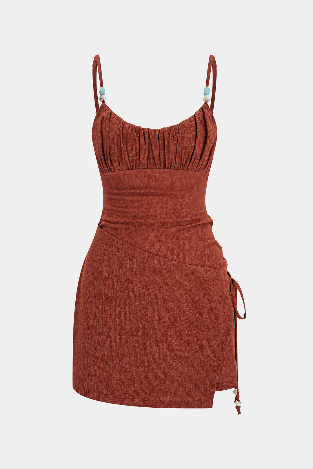 Asymmetrische mouwloze minijurk met ronde hals en ruches