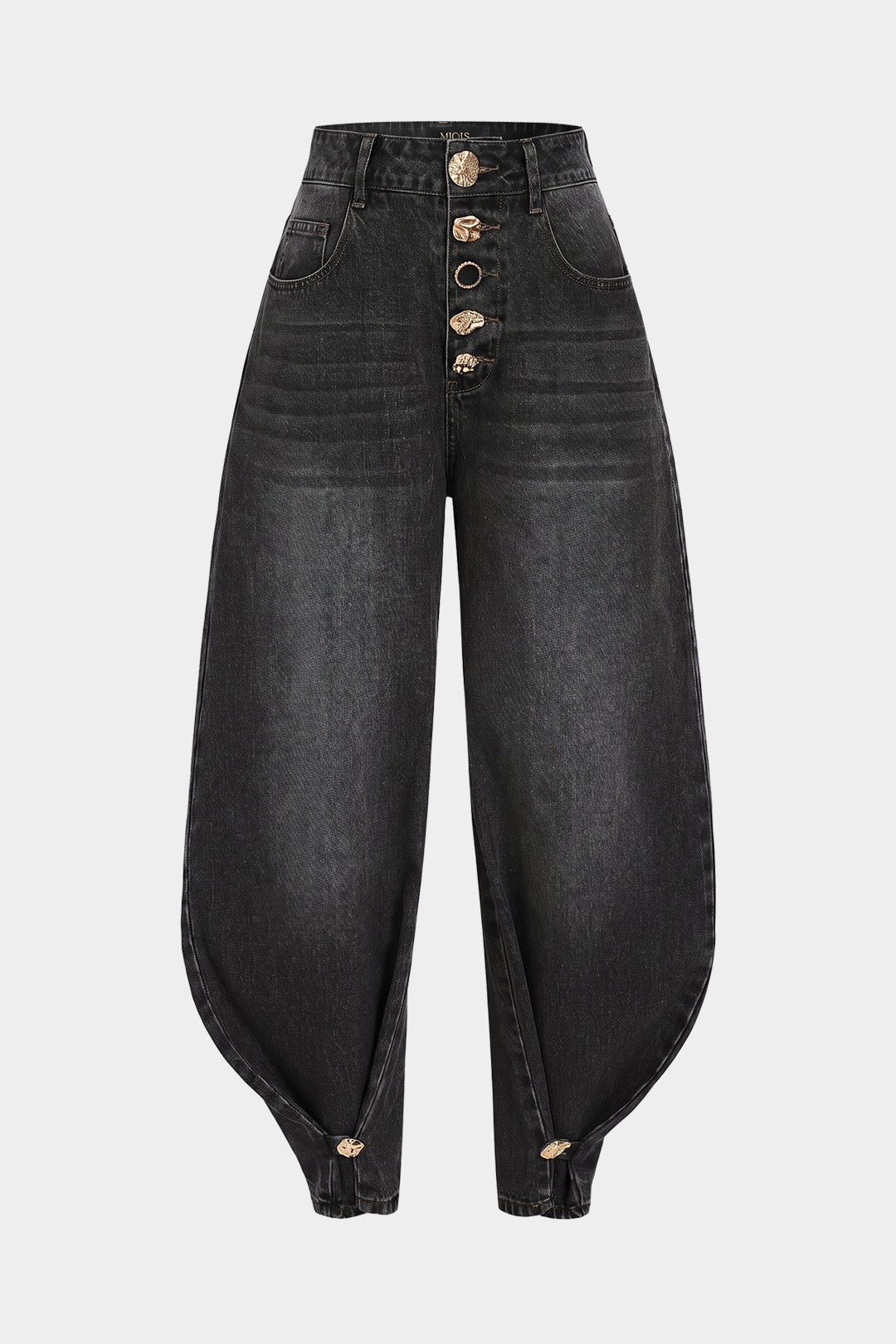 Metallic jeans met knoopjes, zakken en ballonmodel