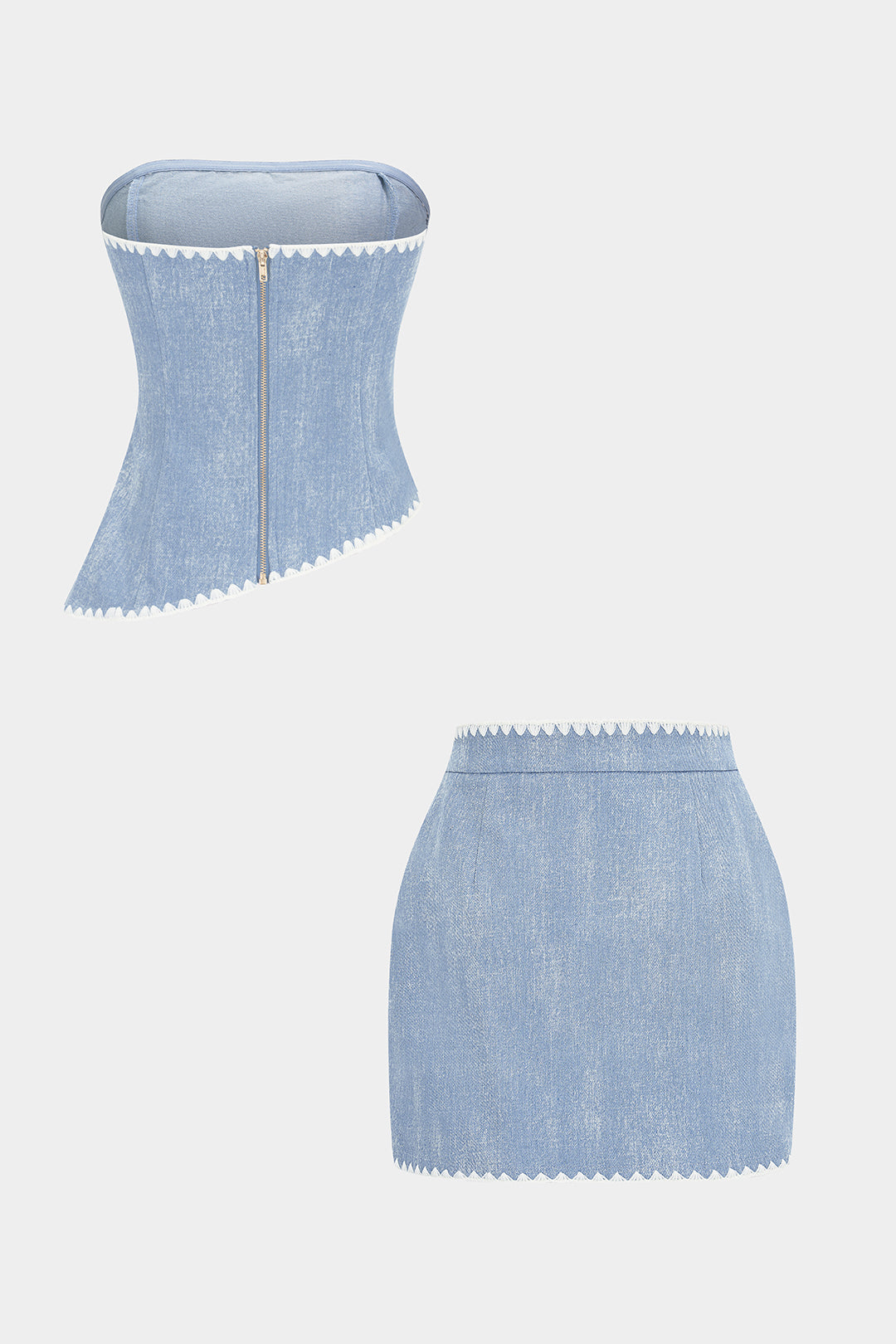 Denim set met strapless top en rok