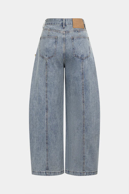 Denim jeans met metallic details en wijde pijpen