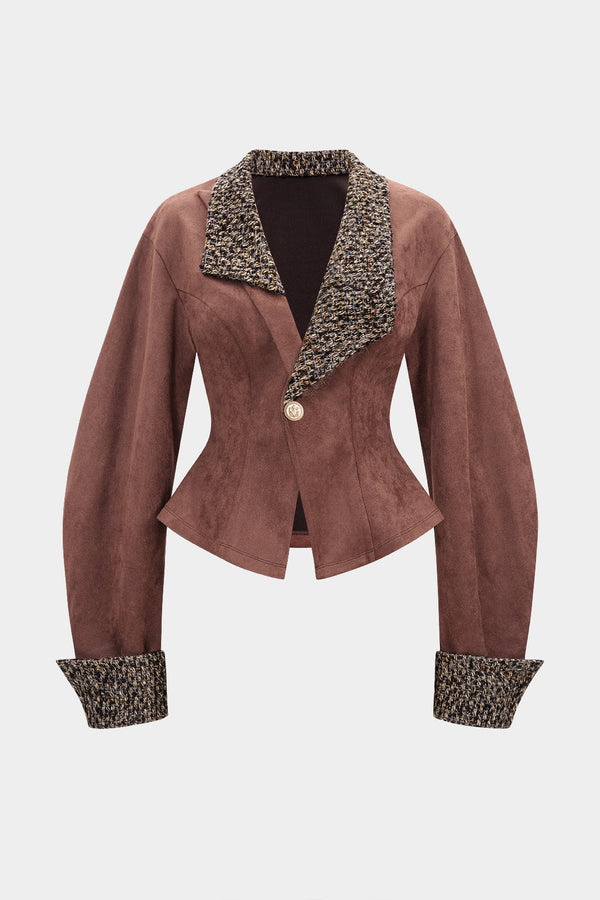Suède patchwork blazer met knoopjes
