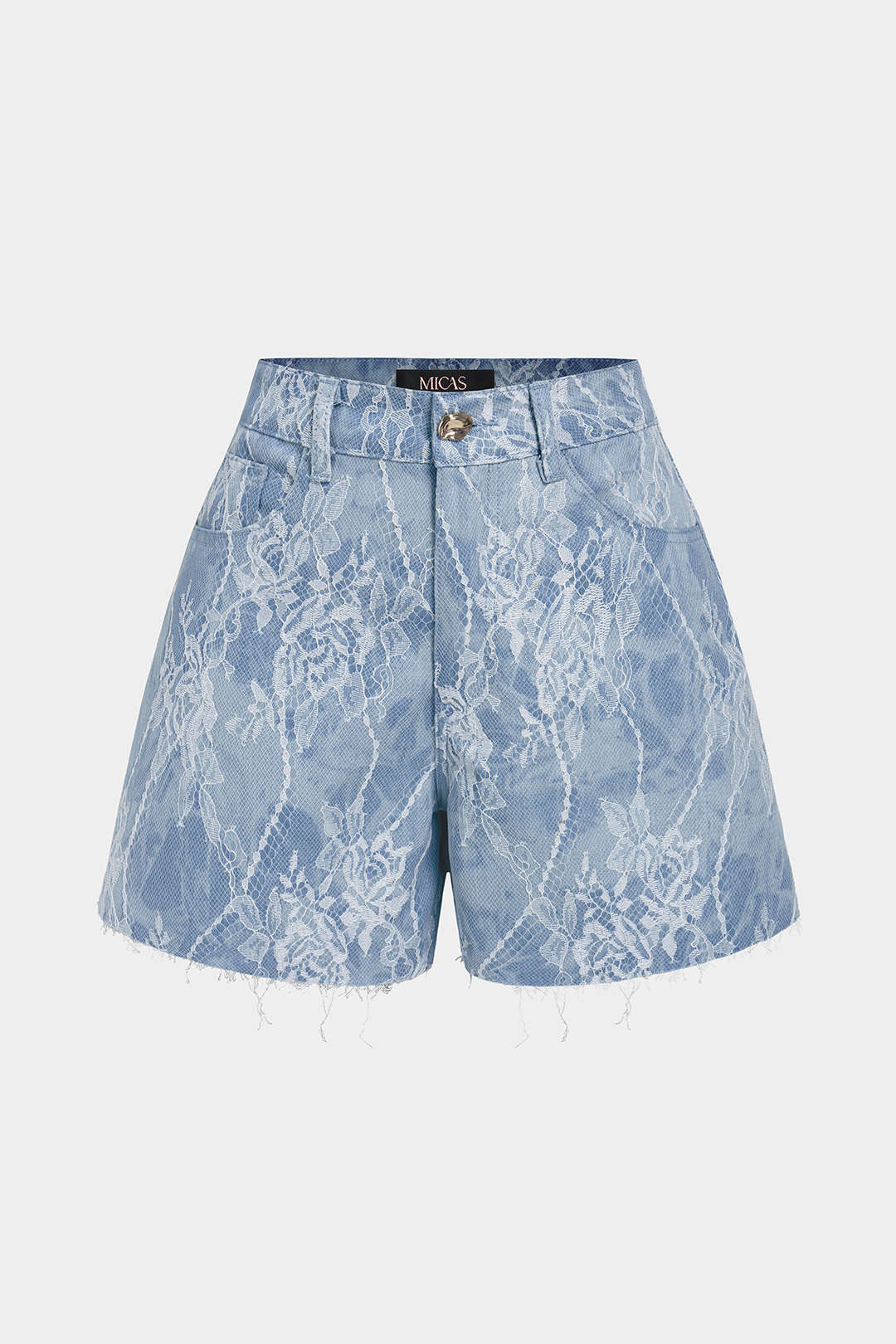 Denim patchwork short met kant, knoopjes en zakken