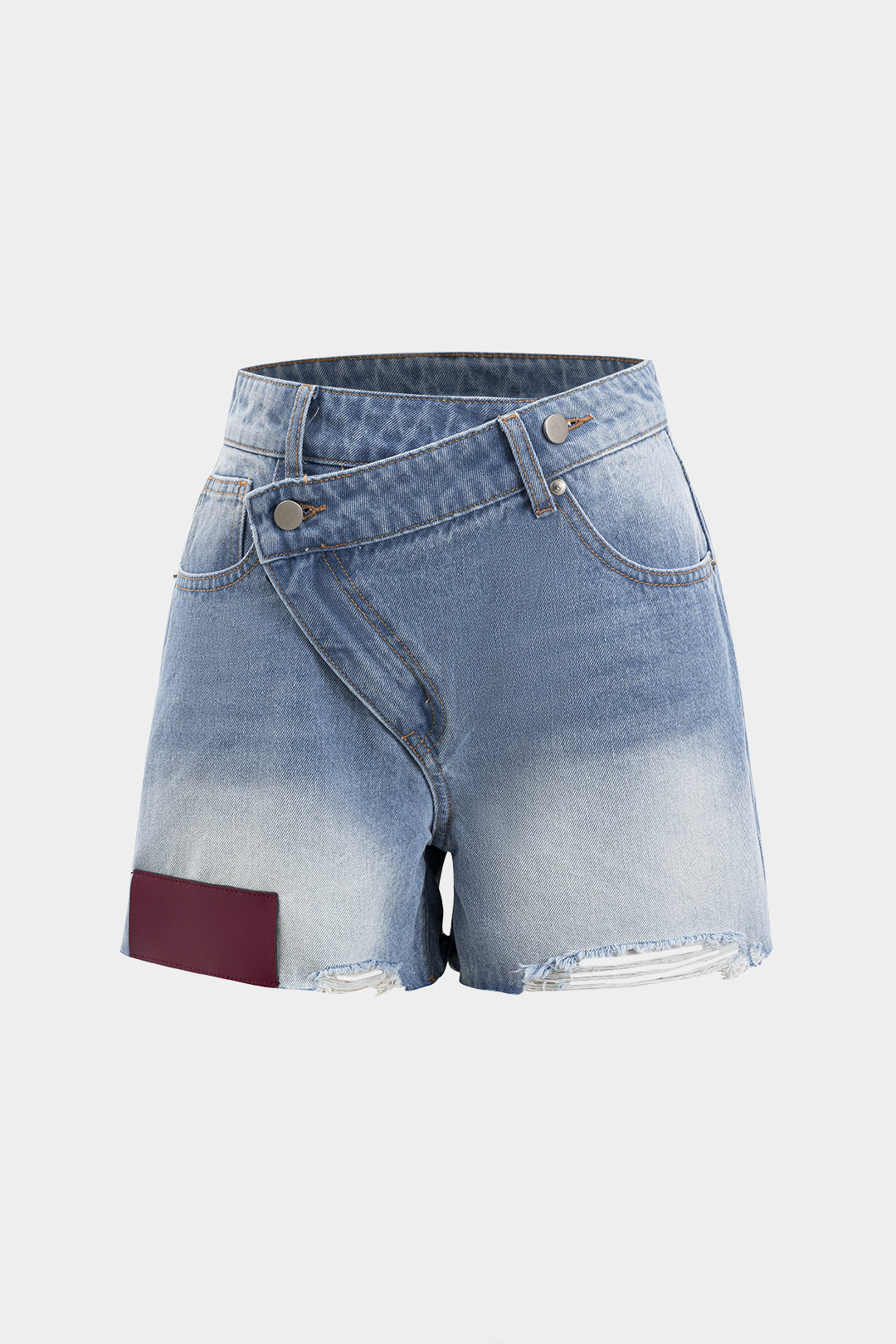 Denim asymmetrische short met knoopjes en zakken