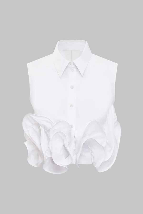 Tanktop met knoopjes, volants en ruches