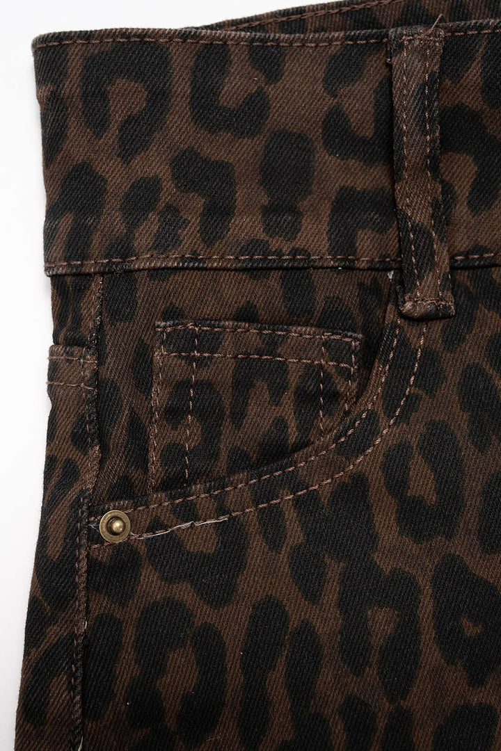 Denim shorts met luipaardprint en hoge taille