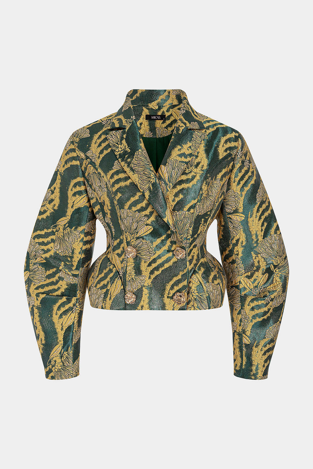 Jacquard metallic jasje met reverskraag en knoopjes