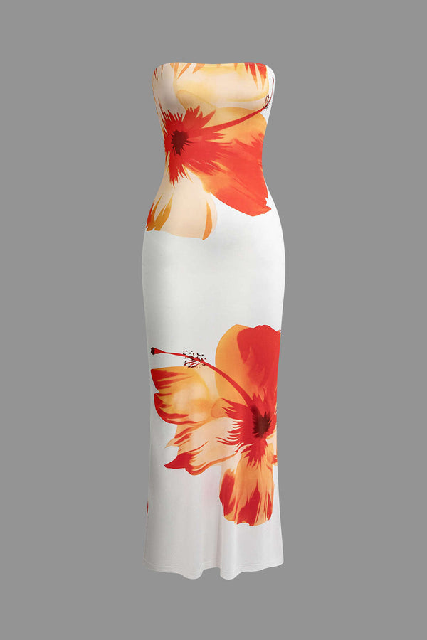 Bloemenprint maxijurk met strapless pasvorm