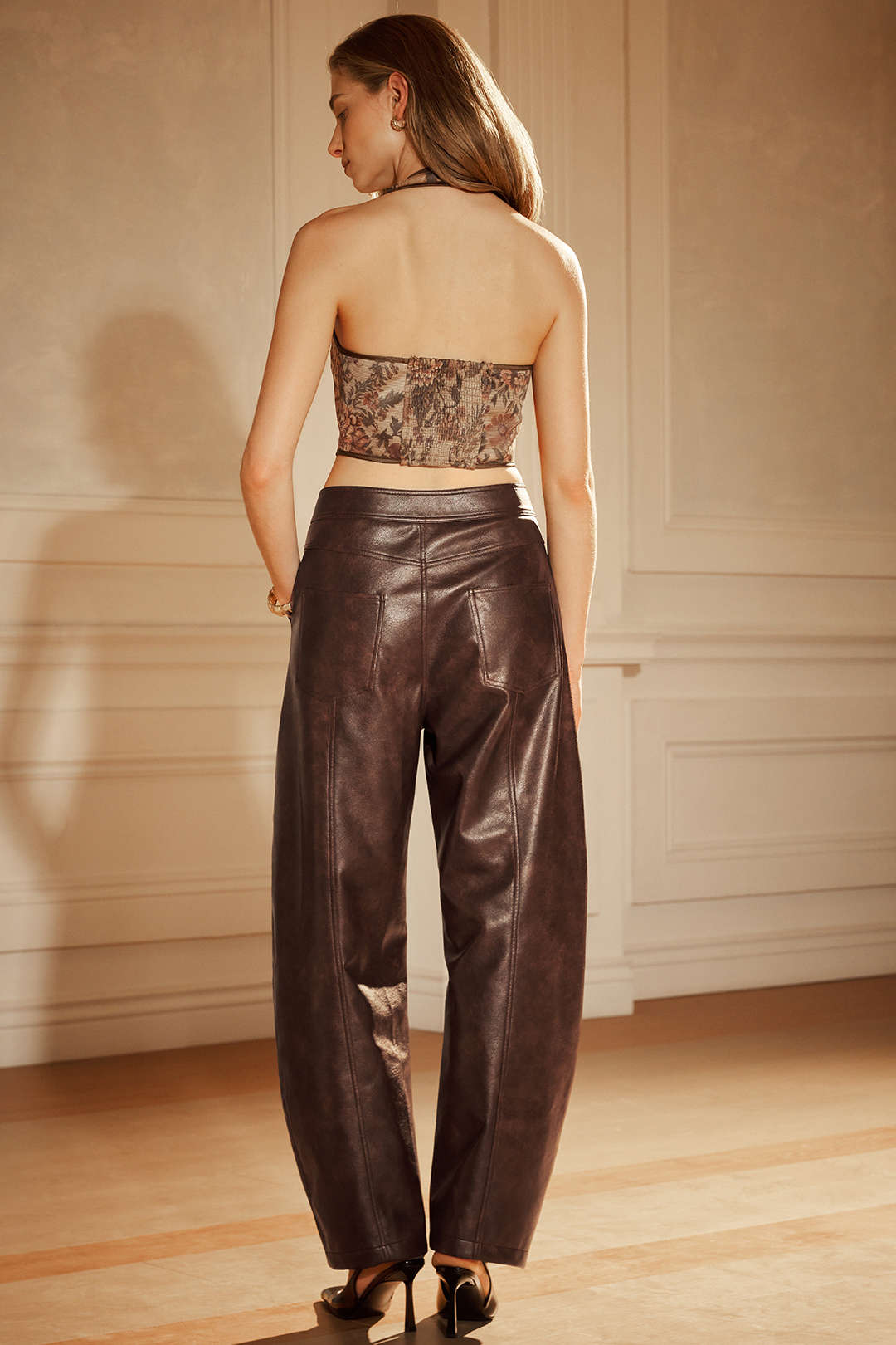 Leren-look broek met zakken