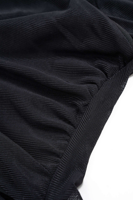 Mesh Sheer Ruched Long-Sleeve Top