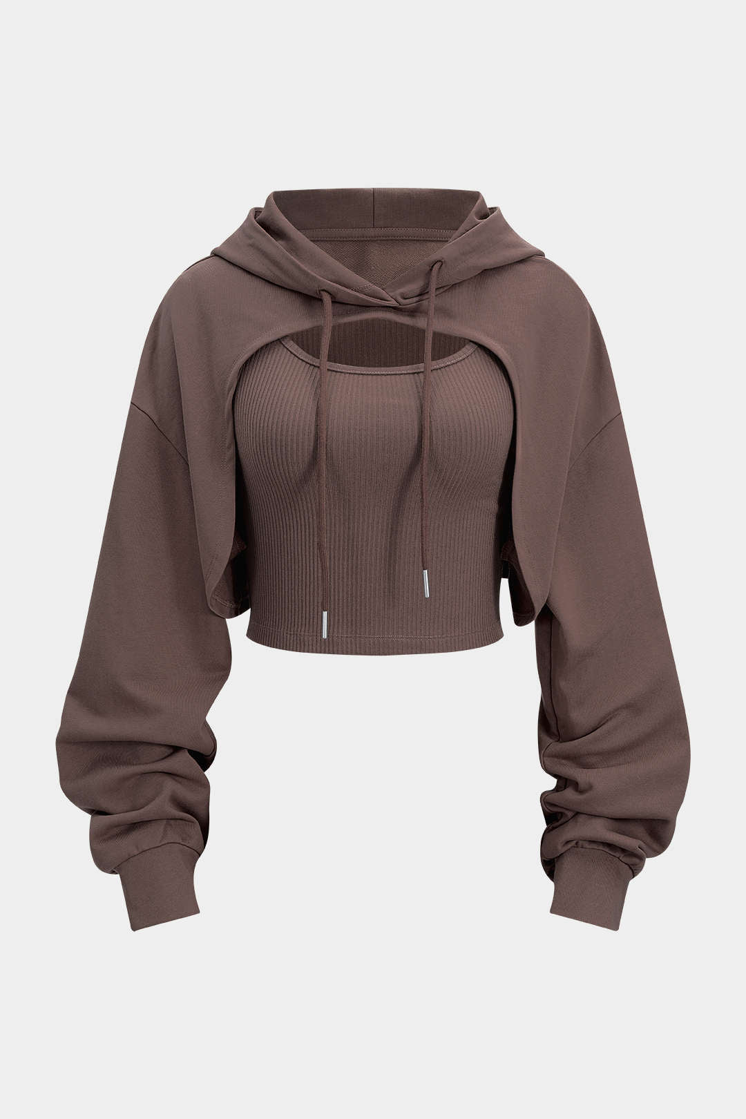 Gebreide patchwork hoodie met trekkoord