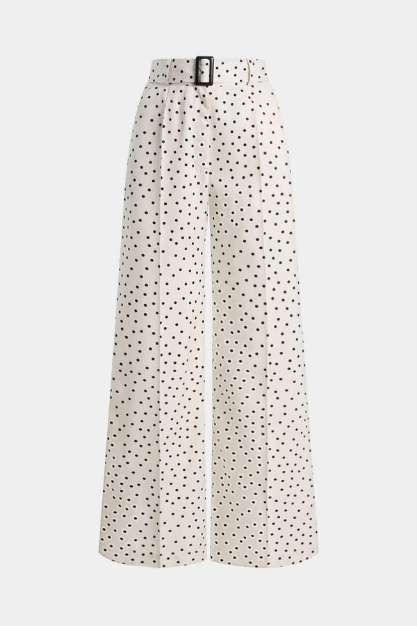 Gestipte broek met riem en wijde pijpen