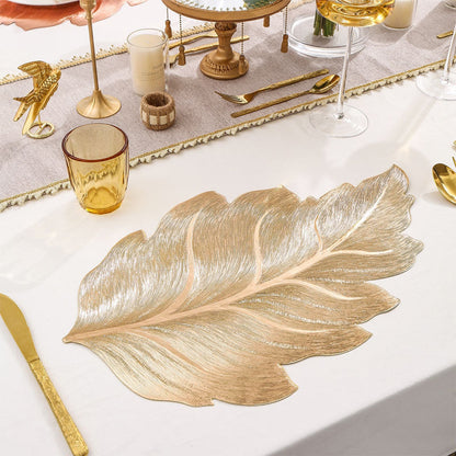 🎉Nieuwjaarscadeau 50% korting! 🌟Goudkleurige 3D-blad-placemat – Luxe tafeldecoratie, hittebestendig en waterdicht: perfect voor feestjes en dagelijks gebruik!