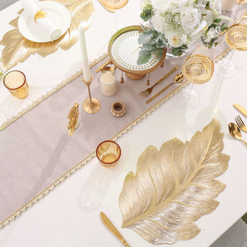 🎉Nieuwjaarscadeau 50% korting! 🌟Goudkleurige 3D-blad-placemat – Luxe tafeldecoratie, hittebestendig en waterdicht: perfect voor feestjes en dagelijks gebruik!
