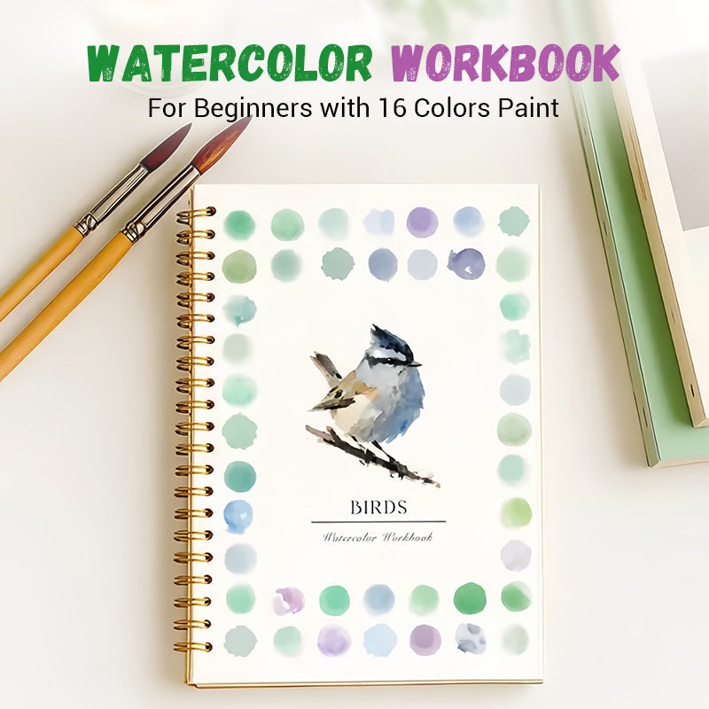 🎉Nieuwjaars Cadeau 50% KORTING!✨ Aquarelwerkboek voor Beginners (Met 16 Kleuren Verf) – Stap-voor-Stap Instructies, Oefenpagina's & Levendige Kleuren (Perfect voor Beginner Creatieven!)