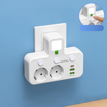 🎉Nieuwjaarscadeau 50% KORTING! 🔌 Slanke slimme stekkerdoos (USB + nachtlampje) – Individuele schakelaars en reisvriendelijk: Laad meerdere apparaten tegelijk!