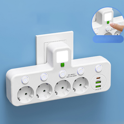 🎉Nieuwjaarscadeau 50% KORTING! 🔌 Slanke slimme stekkerdoos (USB + nachtlampje) – Individuele schakelaars en reisvriendelijk: Laad meerdere apparaten tegelijk!