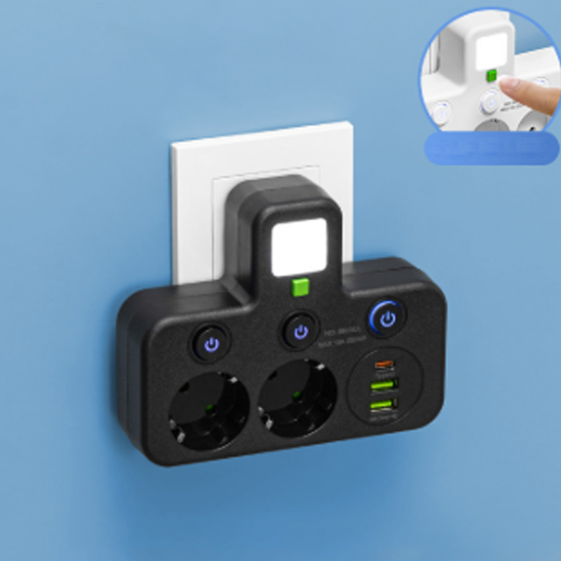 🎉Nieuwjaarscadeau 50% KORTING! 🔌 Slanke slimme stekkerdoos (USB + nachtlampje) – Individuele schakelaars en reisvriendelijk: Laad meerdere apparaten tegelijk!