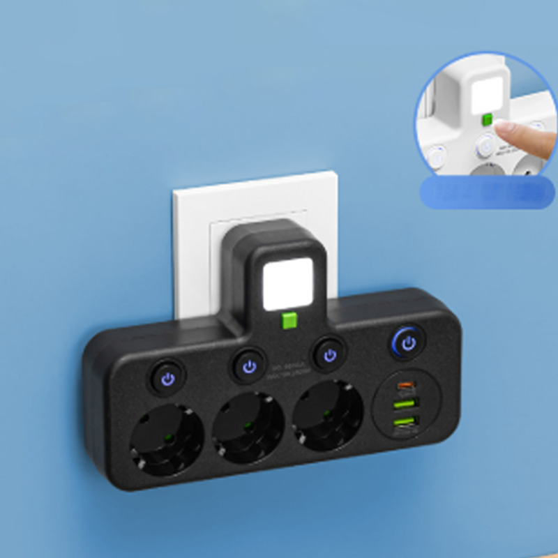 🎉Nieuwjaarscadeau 50% KORTING! 🔌 Slanke slimme stekkerdoos (USB + nachtlampje) – Individuele schakelaars en reisvriendelijk: Laad meerdere apparaten tegelijk!