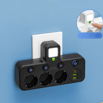 🎉Nieuwjaarscadeau 50% KORTING! 🔌 Slanke slimme stekkerdoos (USB + nachtlampje) – Individuele schakelaars en reisvriendelijk: Laad meerdere apparaten tegelijk!