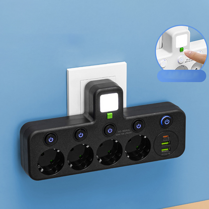 🎉Nieuwjaarscadeau 50% KORTING! 🔌 Slanke slimme stekkerdoos (USB + nachtlampje) – Individuele schakelaars en reisvriendelijk: Laad meerdere apparaten tegelijk!